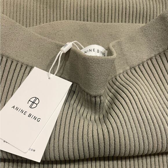 ANINE BING Julian Ribbed Knit Midi Skirt XS NWT Green Khaki & Olive - Picture 3 of 3